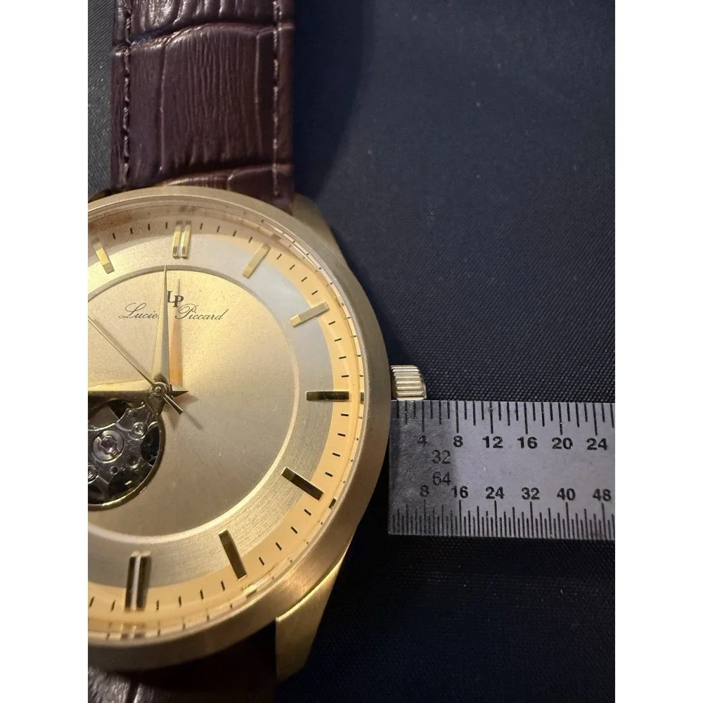 Lucien Piccard Sevilla Men's Watch Automatic Skeleton Gold Tone Leather Band